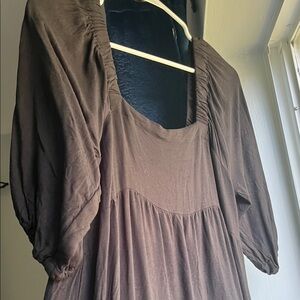 Hunter & Brown Black Square-Neck Tiered Dress with Puff Sleeves NWOT